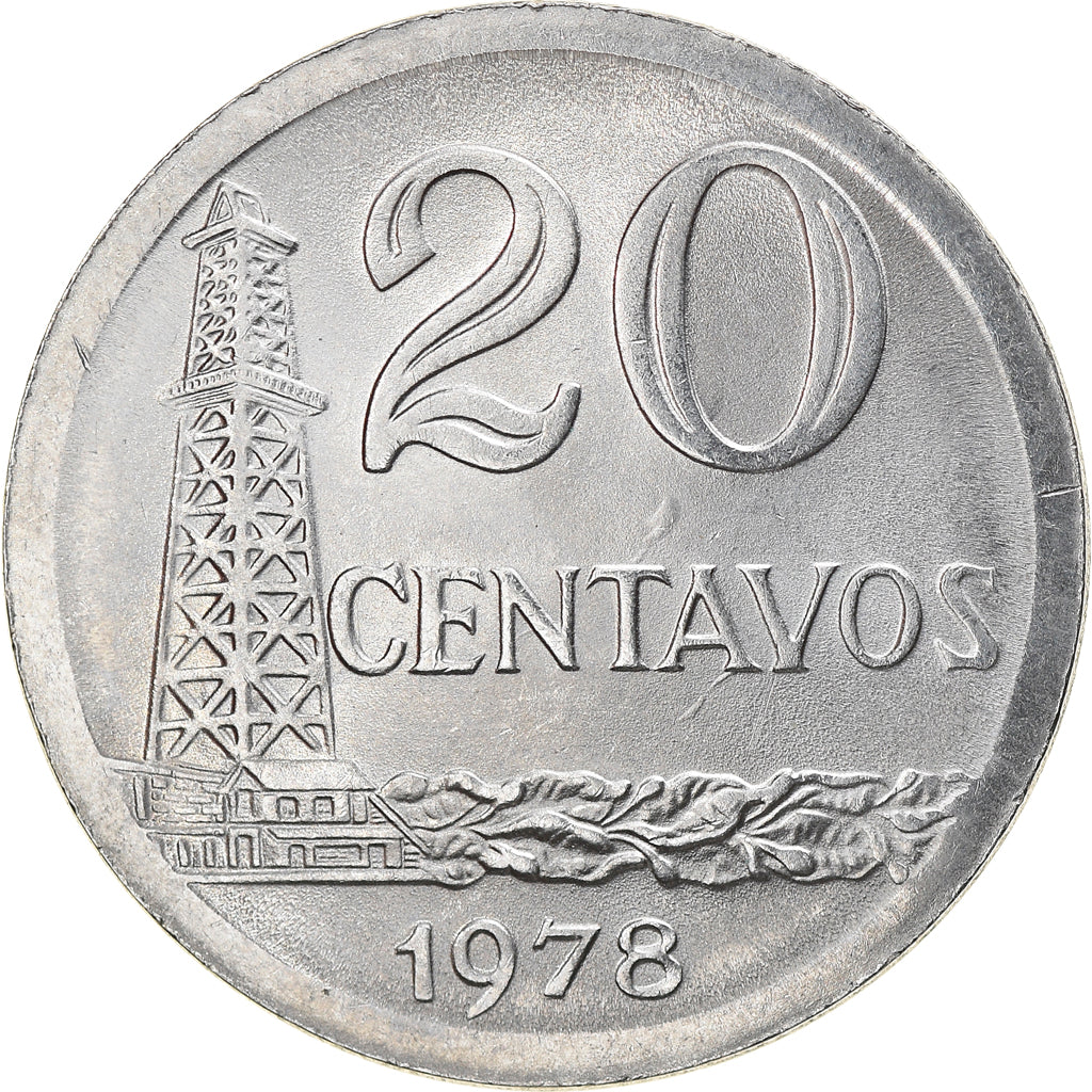 Moeda, Brasil, 20 Centavos, 1978, error broadstruck, MS(60-62), Aço