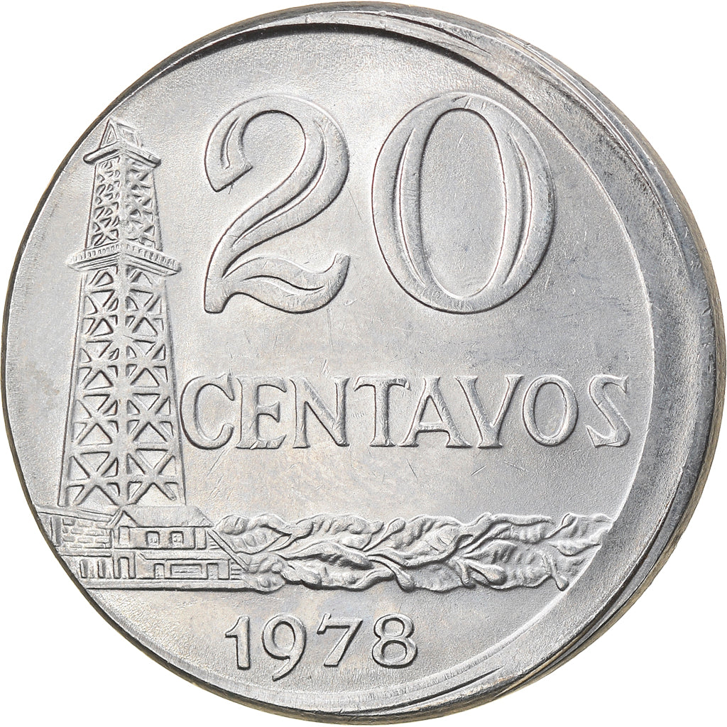 Moeda, Brasil, 20 Centavos, 1978, error off center strike, AU(55-58), Aço