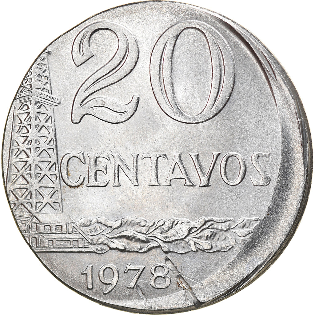 Moeda, Brasil, 20 Centavos, 1978, planchet error, AU(50-53), Aço Inoxidável