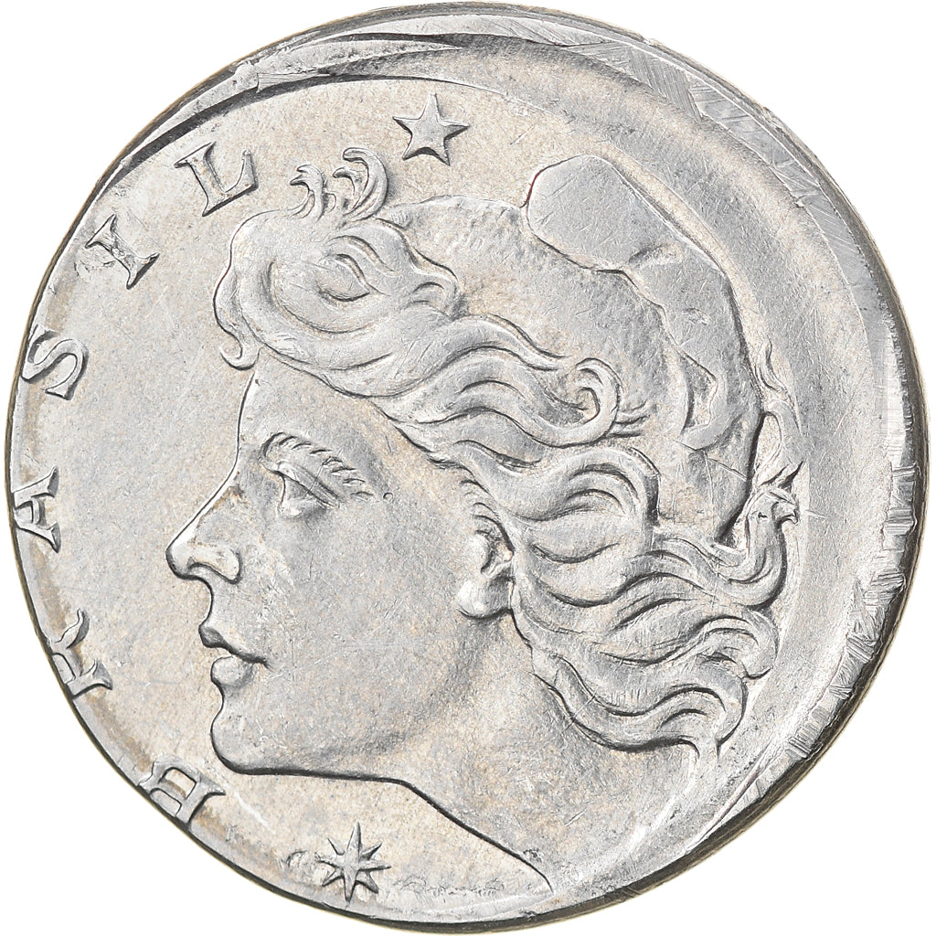 Monnaie, Brésil, 10 Centavos, 1974, error off center strike, TTB+, Stainless