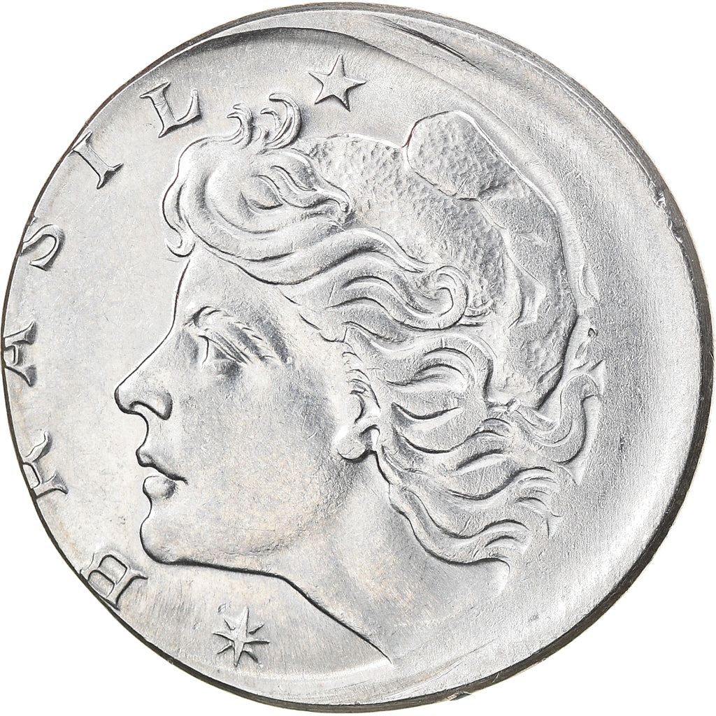 Moeda, Brasil, 10 Centavos, 1974, error off center strike, AU(55-58), Aço