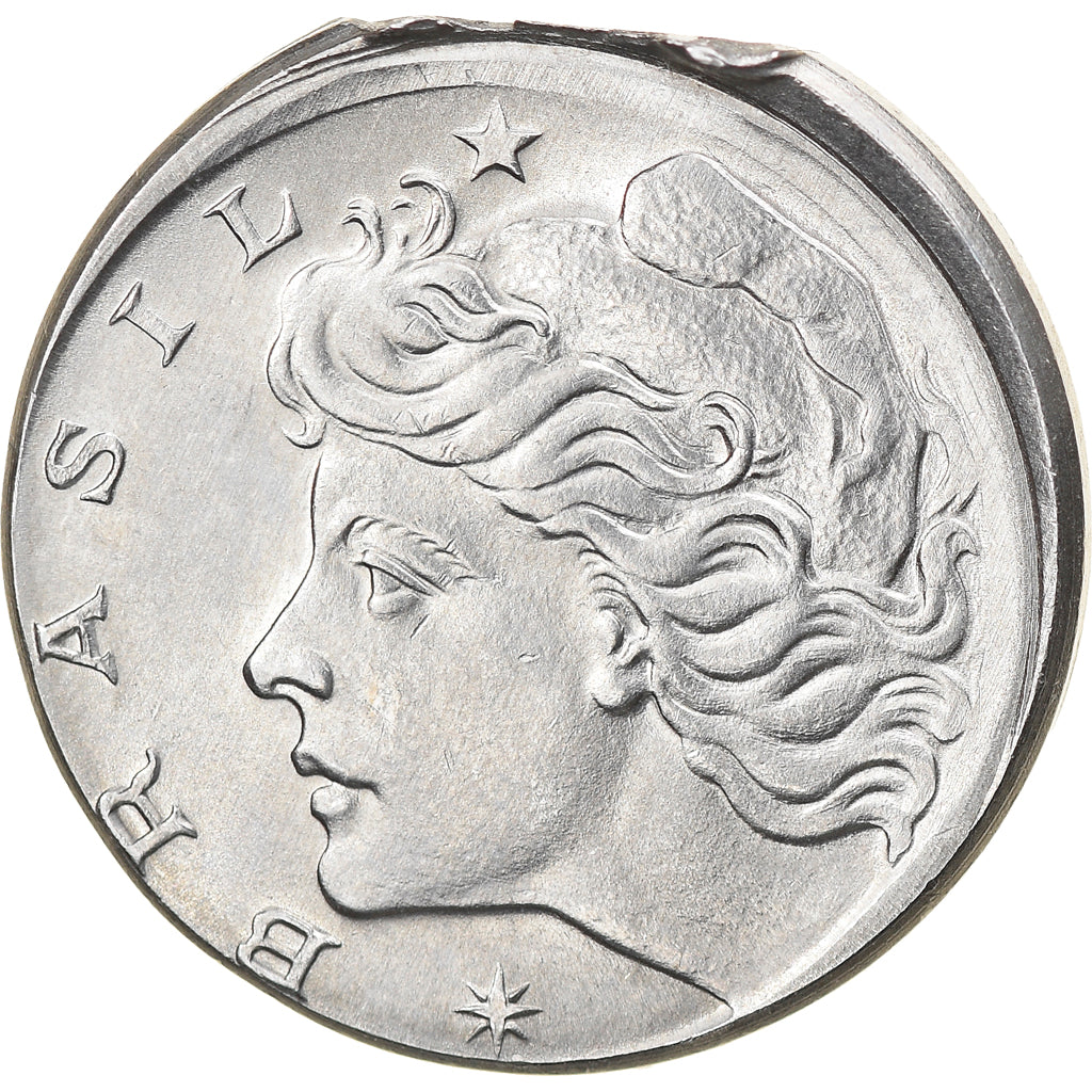 Moeda, Brasil, 10 Centavos, 1974, error off center strike, AU(55-58), Aço
