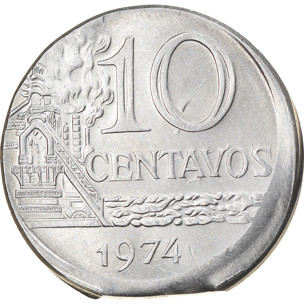Moeda, Brasil, 10 Centavos, 1974, error off center strike, AU(55-58), Aço