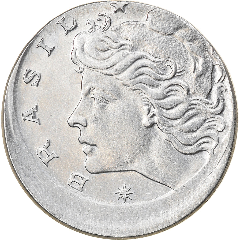 Munten, Brazilië, 10 Centavos, 1974, error off center strike, PR, Stainless