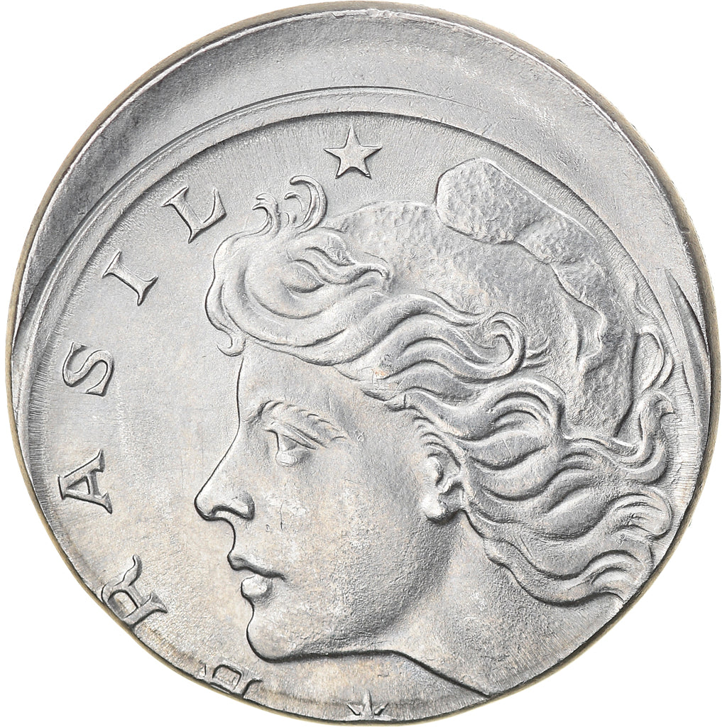 Moeda, Brasil, 10 Centavos, 1974, error off center strike, AU(50-53), Aço