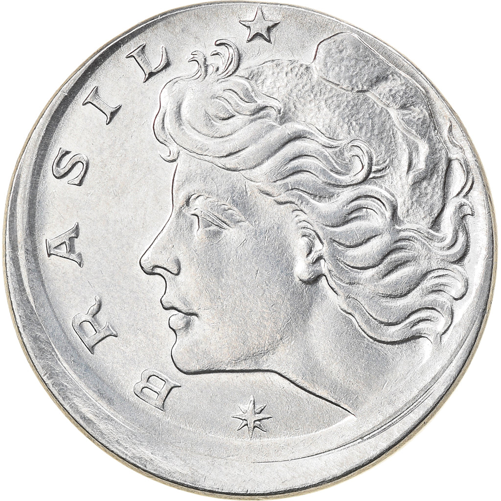 Munten, Brazilië, 10 Centavos, 1974, error off center strike, PR, Stainless