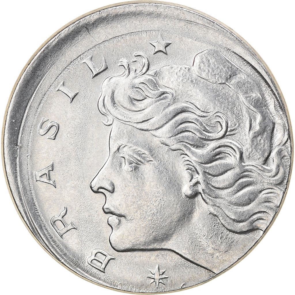 Moneda, Brasil, 10 Centavos, 1974, error off center strike, EBC, Acero
