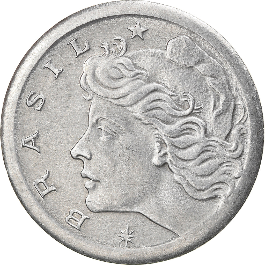 Munten, Brazilië, 10 Centavos, 1974, error broadstruck, ZF+, Stainless Steel