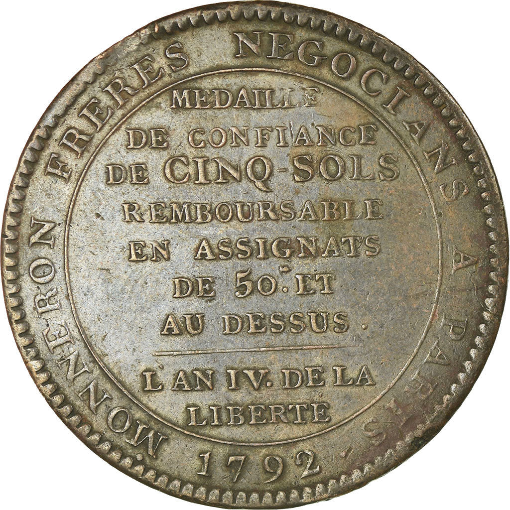 Monnaie, France, 5 Sols, 1792, Birmingham, TB+, Bronze, KM:Tn31