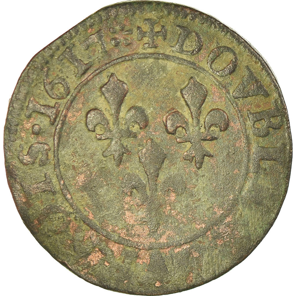 Moeda, França, Louis XIII, Double tournois, buste enfantin, Double Tournois