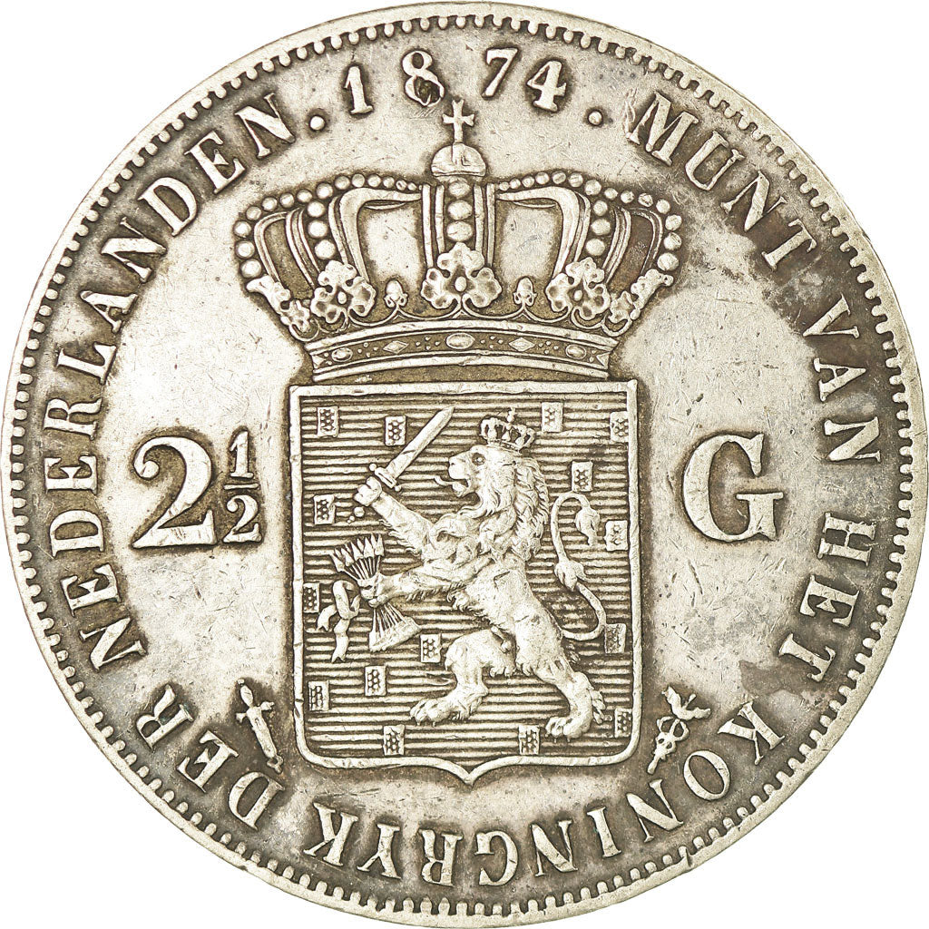 Moneta, Paesi Bassi, William III, 2-1/2 Gulden, 1874, Utrecht, BB, Argento
