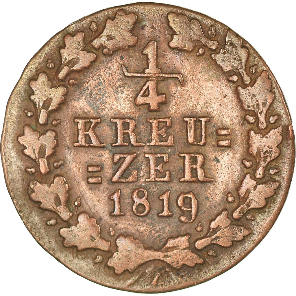 GERMAN STATES, 1/4 Kreuzer, 1819, Wiesbaden, KM #42, VF(30-35), Copper, 1.24