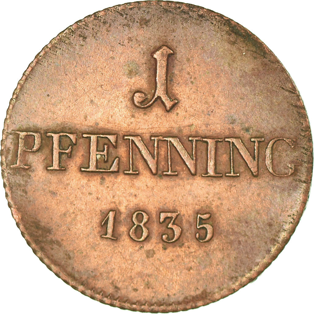 Coin, German States, BAVARIA, Ludwig I, Pfennig, 1835, EF(40-45), Copper, KM:742