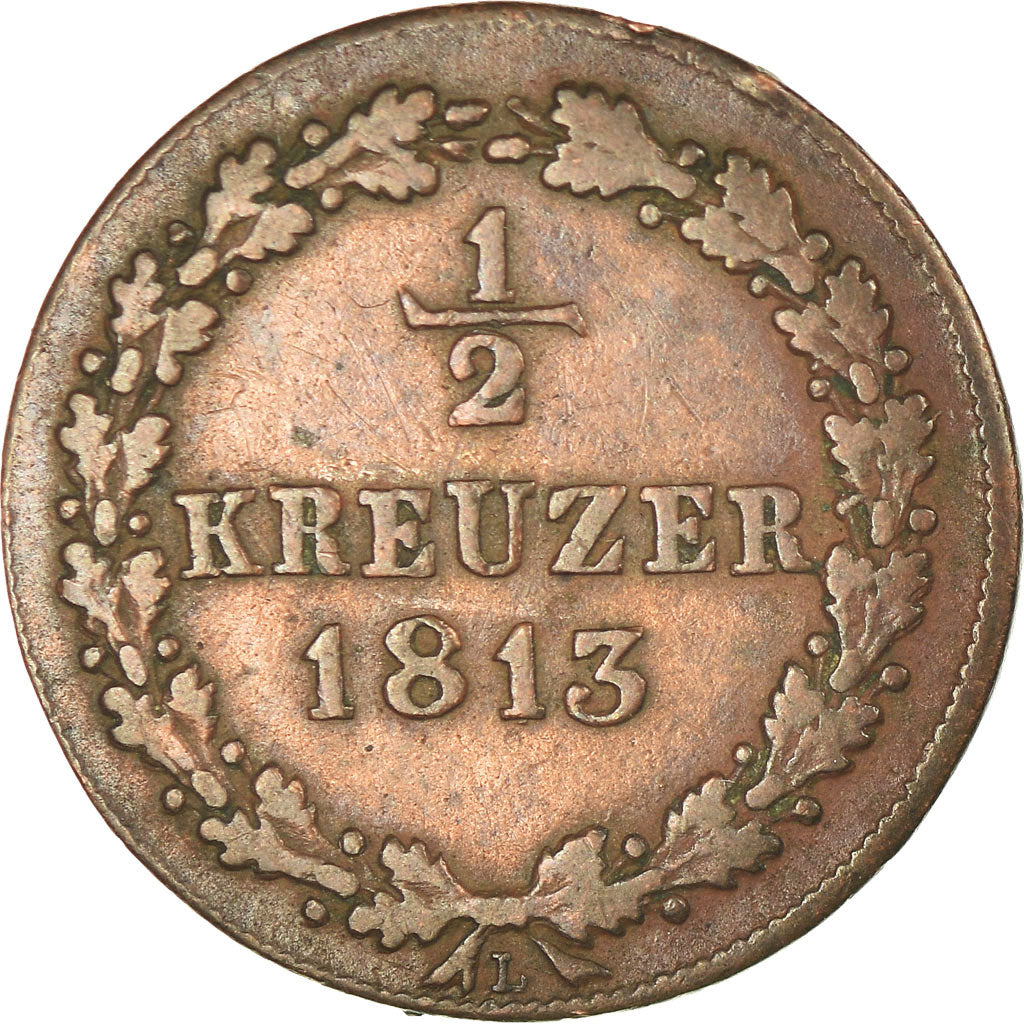 Coin, German States, NASSAU, 1/2 Kreuzer, 1813, Usingen, EF(40-45), Copper