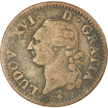 Moneda, Francia, Louis XVI, Sol ou sou, Sol, 1791, Paris, BC+, Cobre, KM:578.1