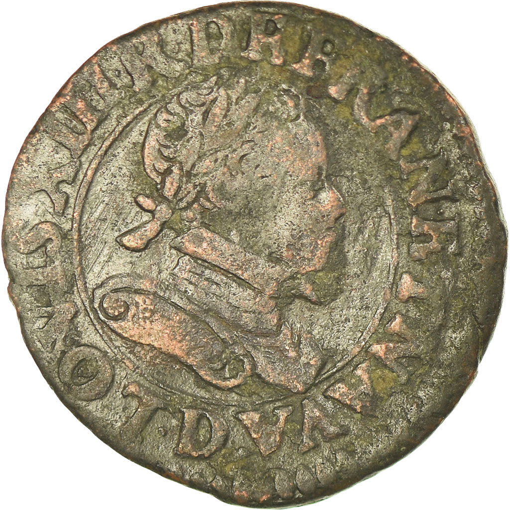 Moeda, França, Louis XIII, Double tournois, buste enfantin au col fraisé
