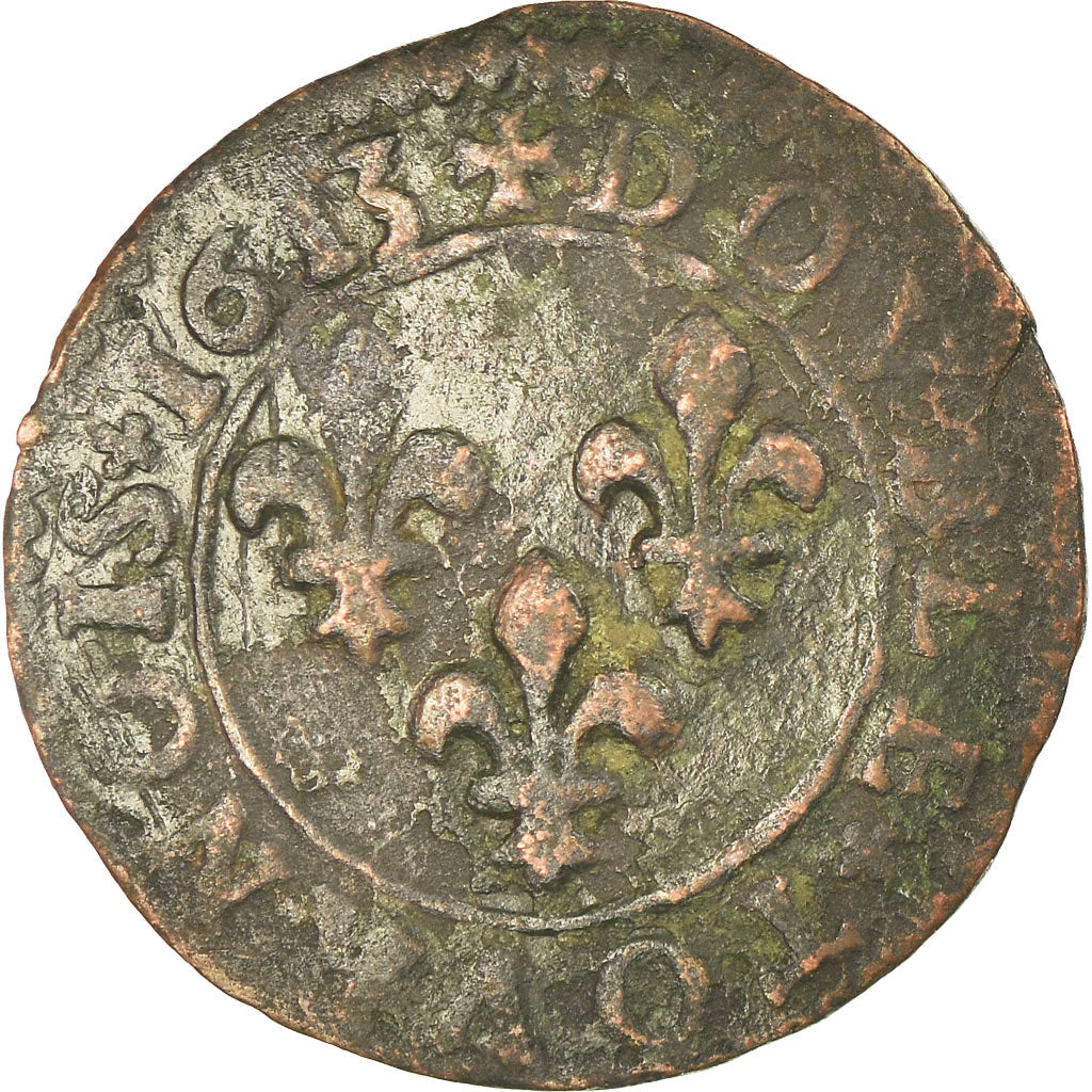 Moeda, França, Louis XIII, Double tournois, buste enfantin au col fraisé