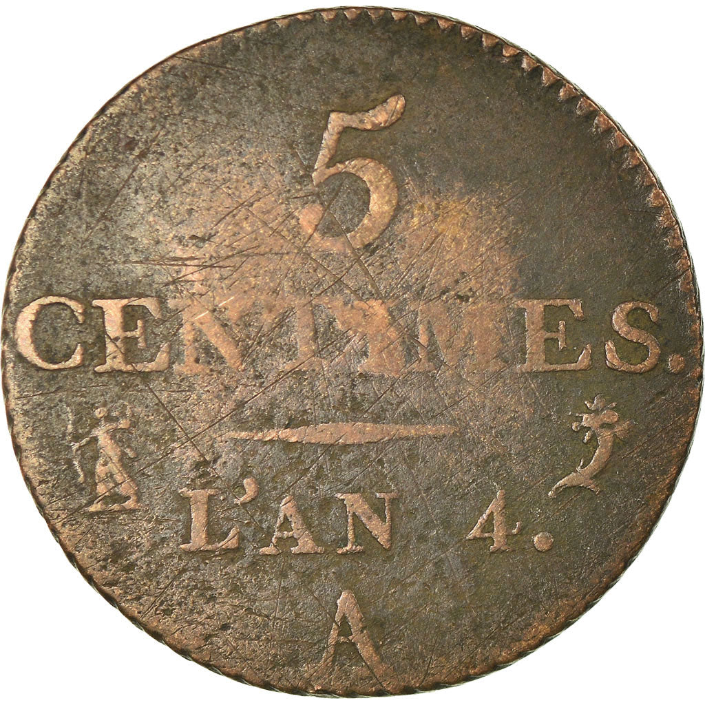 Moneta, Francia, Dupré, 5 Centimes, 1795, Paris, MB, Bronzo, KM:635.1