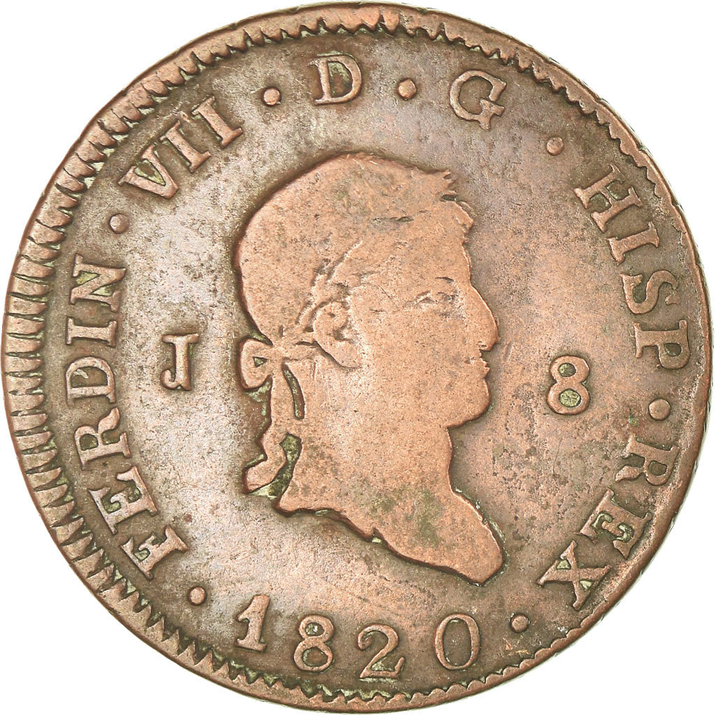 Coin, Spain, Ferdinand VII, 8 Maravedis, 1820, Jubia, VF(30-35), Copper, KM:491
