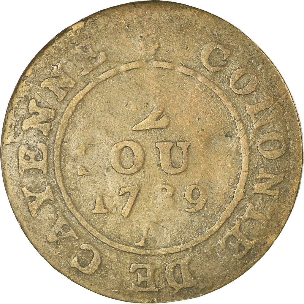 Münze, FRENCH GUIANA, 2 Sous, 1789, Paris, S, Billon, KM:1, Lecompte:20