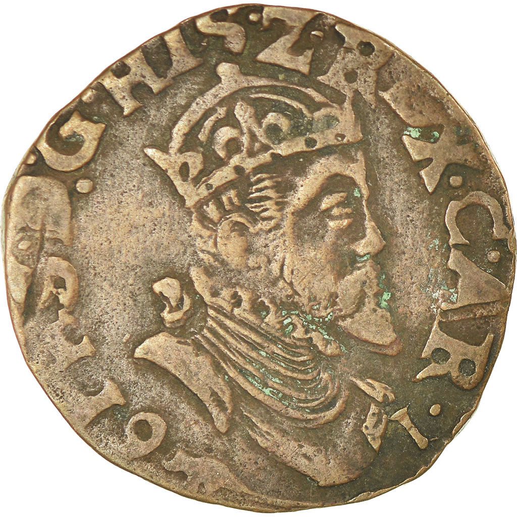 Coin, France, Philippe II, Liard, 1591, Arras, EF(40-45), Copper, Boudeau:1984