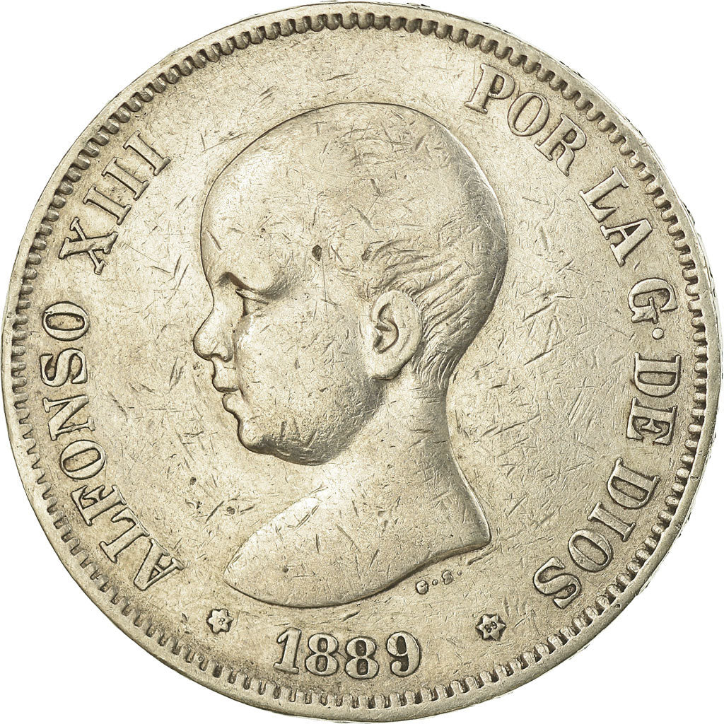 Monnaie, Espagne, Alfonso XIII, 5 Pesetas, 1889, Madrid, TTB, Argent