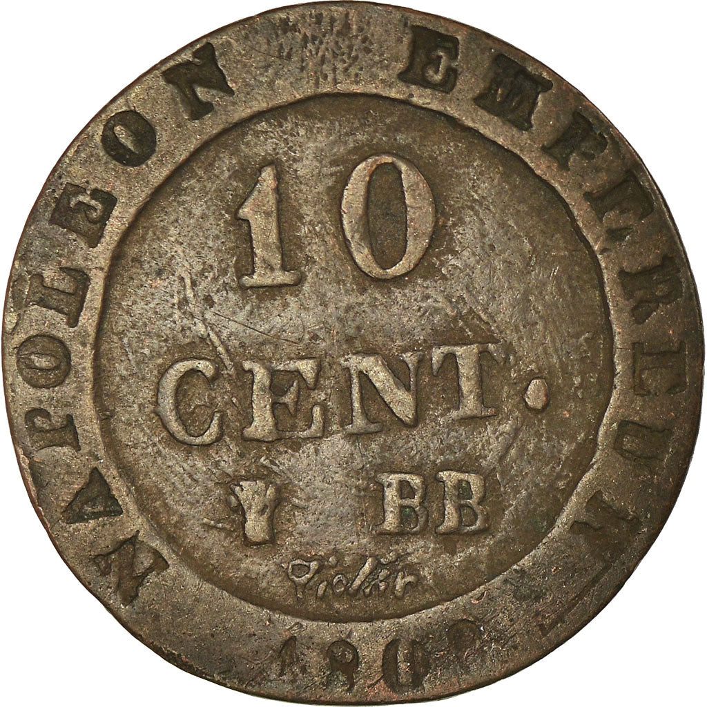 Moeda, França, Napoléon I, 10 Centimes, 1808, Strasbourg, VF(30-35), Lingote