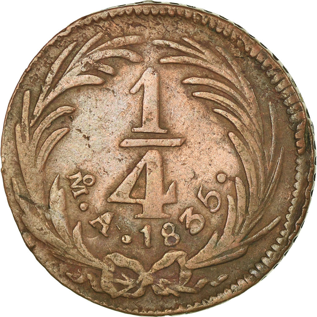 Moneda, México, 1/4 Real, Un Quarto/Una Quartilla, 1835, Mexico City, BC+