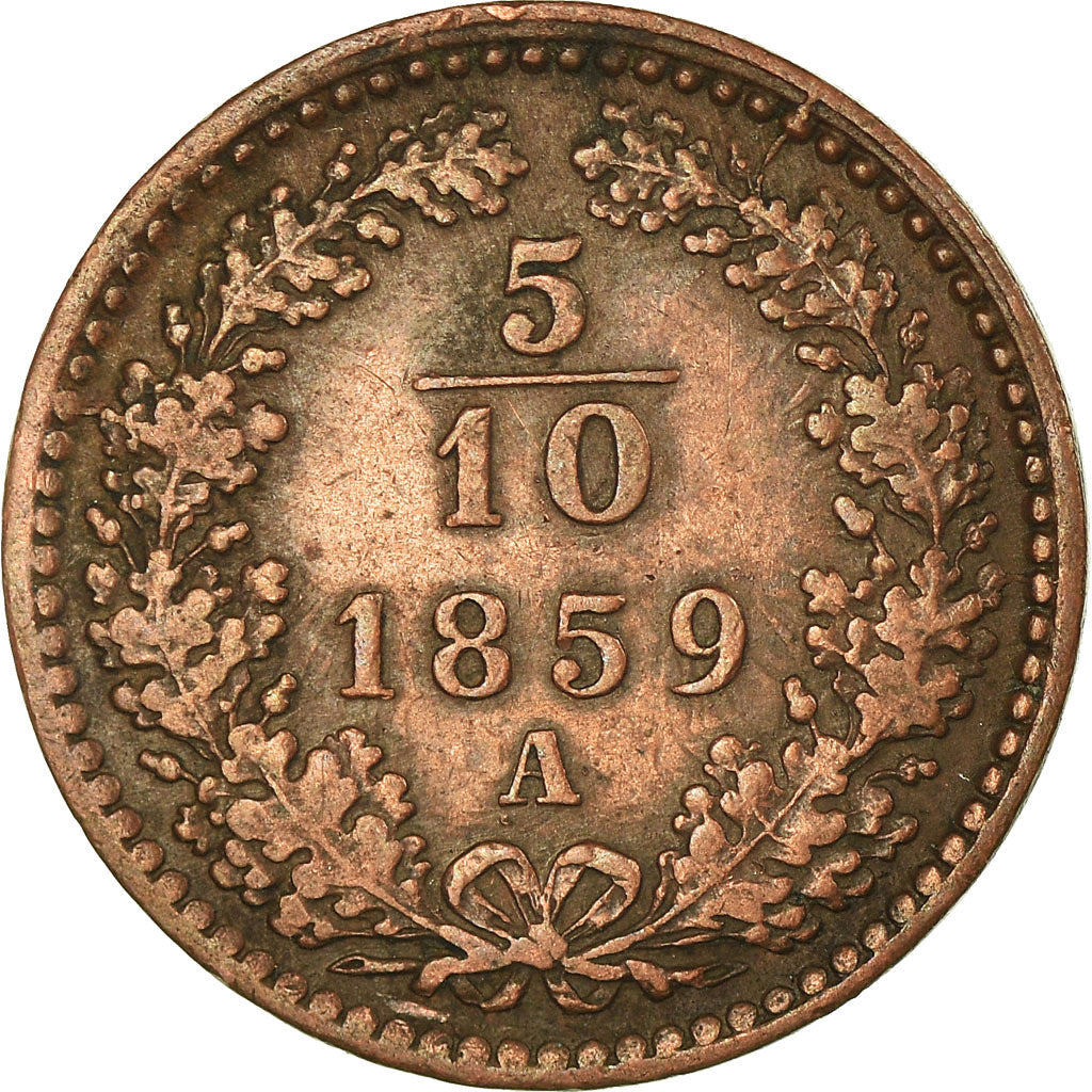 Münze, Österreich, Franz Joseph I, 5/10 Kreuzer, 1860, Vienna, SS+, Kupfer