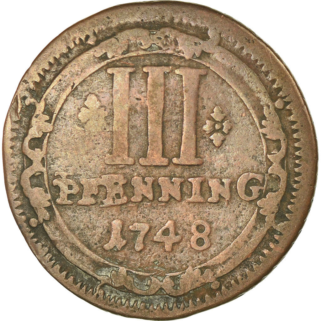 Coin, German States, MUNSTER, 3 Pfenning, 1748, VF(20-25), Copper, KM:430