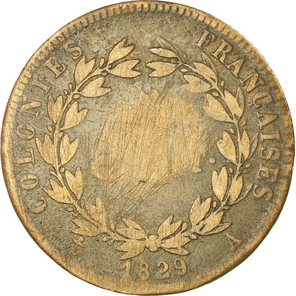 Coin, FRENCH COLONIES, Charles X, 10 Centimes, 1829, Paris, VF(20-25), Bronze