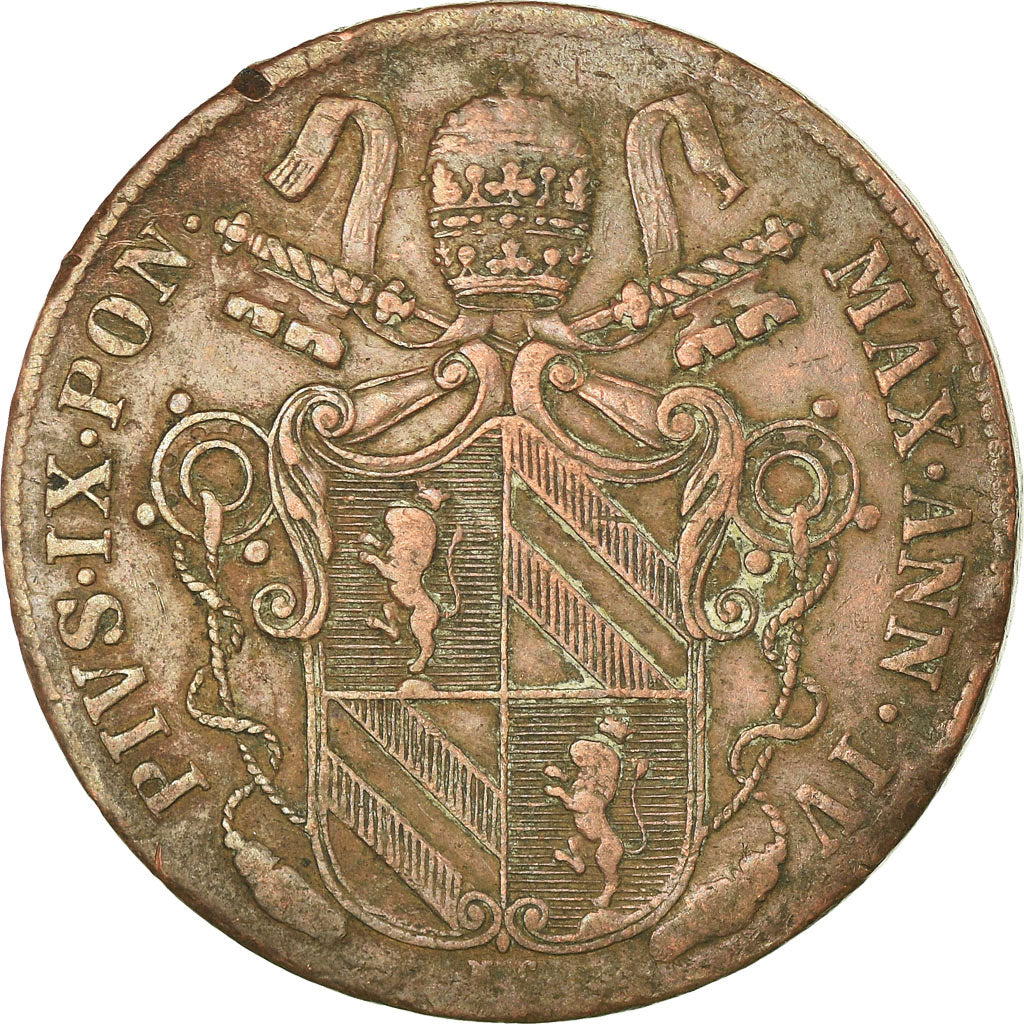 Monnaie, États italiens, PAPAL STATES, Pius IX, Baiocco, 1849, Rome, TTB