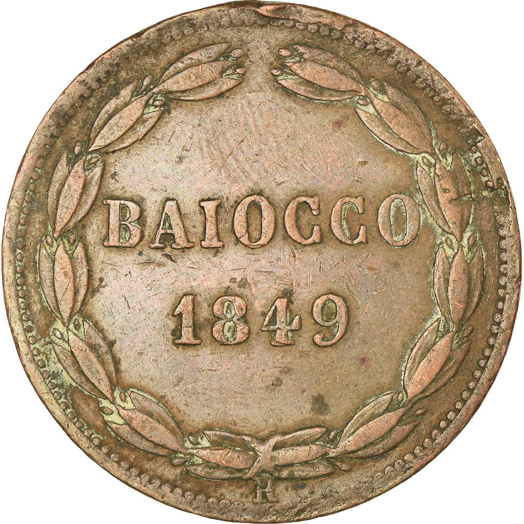 Monnaie, États italiens, PAPAL STATES, Pius IX, Baiocco, 1849, Rome, TTB