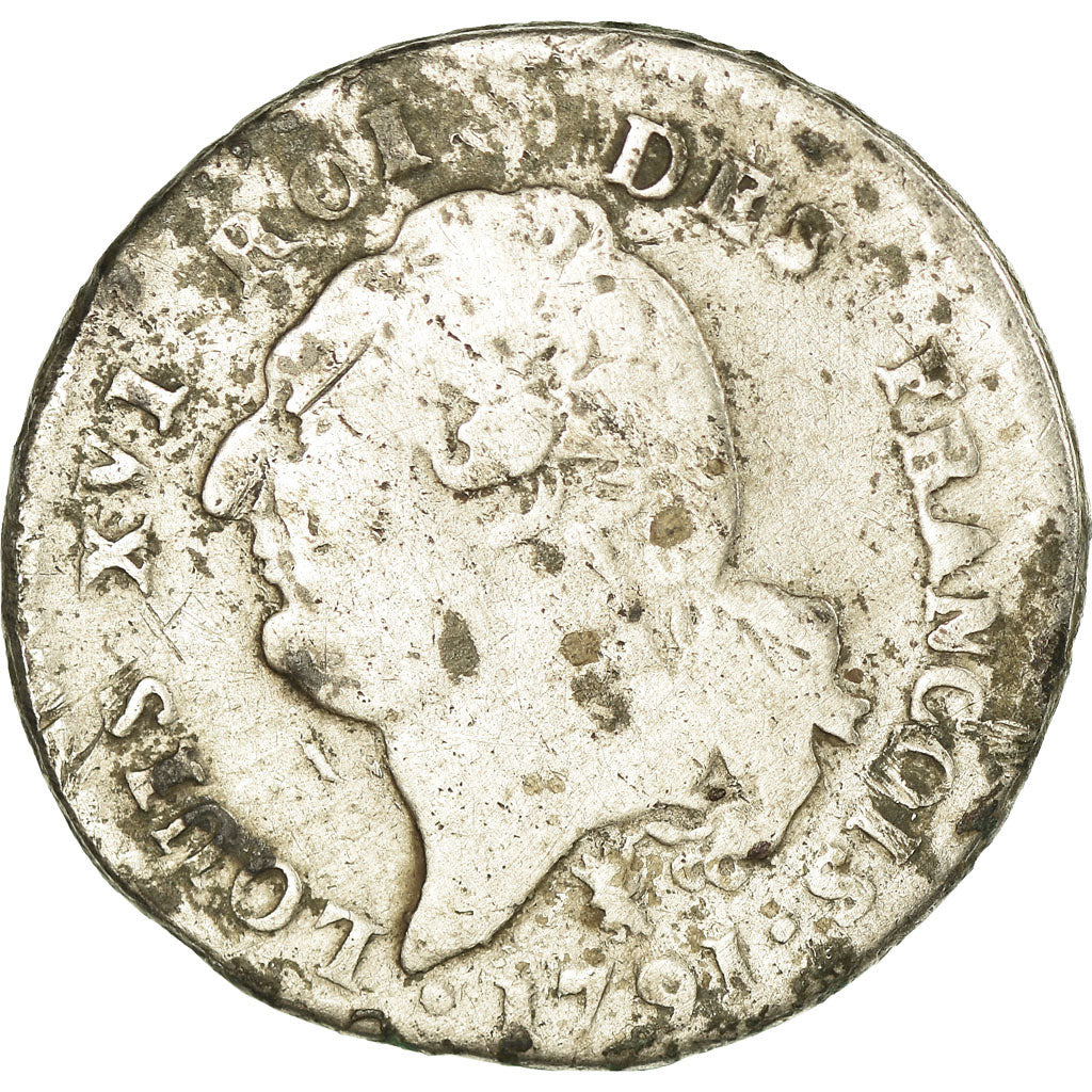 Moneda, Francia, Louis XVI, 15 Sols, 1791, Limoges, BC+, Plata, KM:604.5