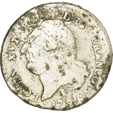 Moneda, Francia, Louis XVI, 15 Sols, 1791, Limoges, BC+, Plata, KM:604.5