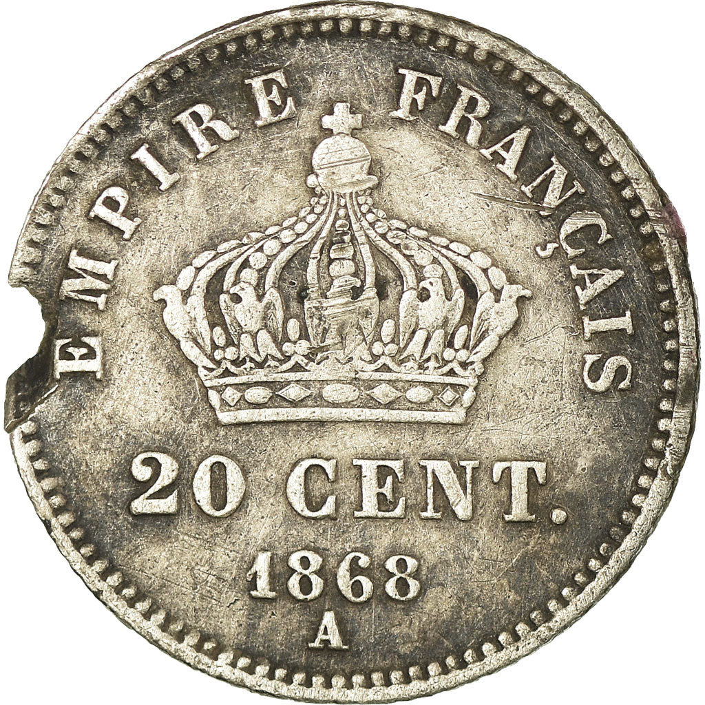 Moneda, Francia, Napoleon III, Napoléon III, 20 Centimes, 1868, Paris, BC+