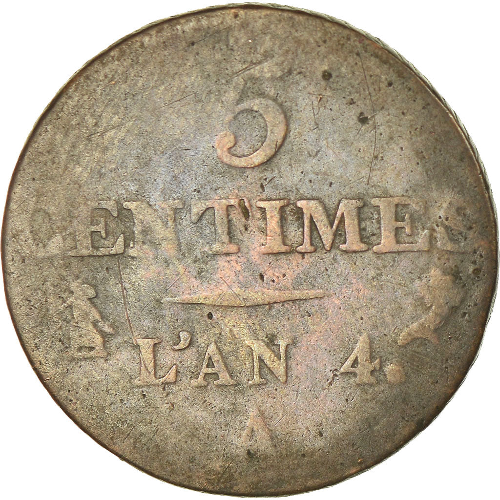 FRANCE, Dupré, 5 Centimes, 1795, Paris, KM #635.1, F(12-15), Bronze, 23, Gadoury