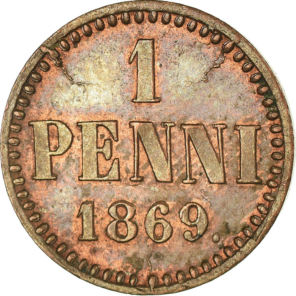 Coin, Finland, Alexander II, Penni, 1869, AU(55-58), Copper, KM:1.1