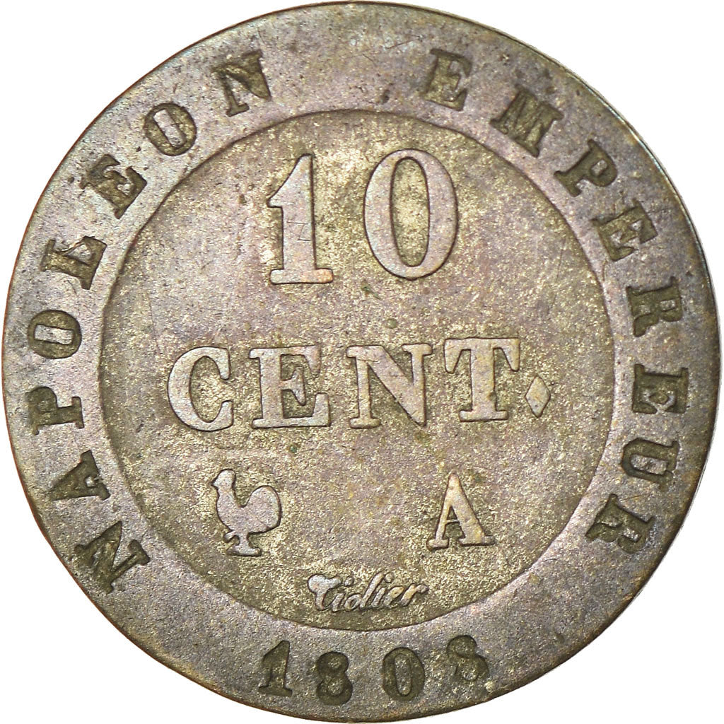 Coin, France, Napoléon I, 10 Centimes, 1808, Paris, VF(30-35), Billon