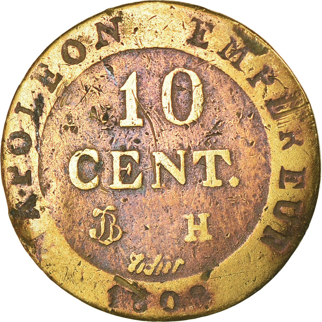 Francia, Napoléon I, 10 Centimes, 1808, La Rochelle, B+, Biglione, KM:676.4