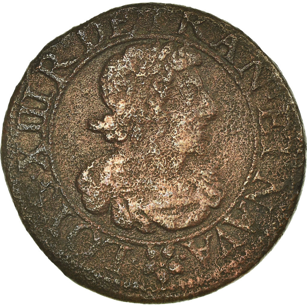 Munten, Frankrijk, Louis XIII, Double tournois, buste laurée et drapé, Double