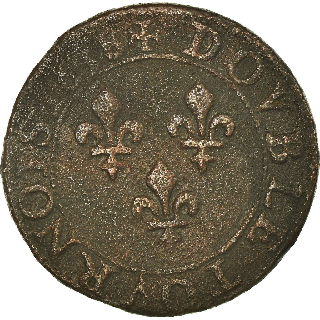 Munten, Frankrijk, Louis XIII, Double tournois, buste laurée et drapé, Double
