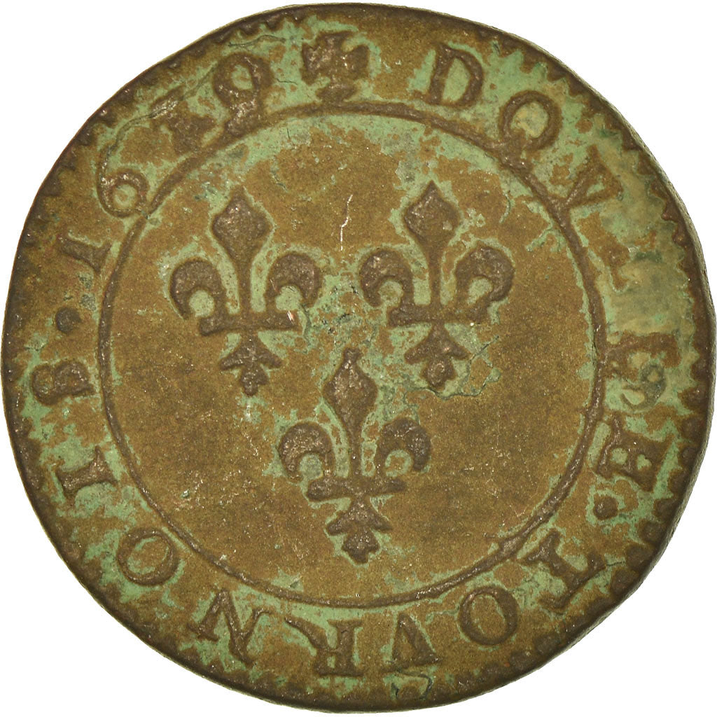 Coin, France, Louis XIII, Double tournois, buste laurée et drapé, Double