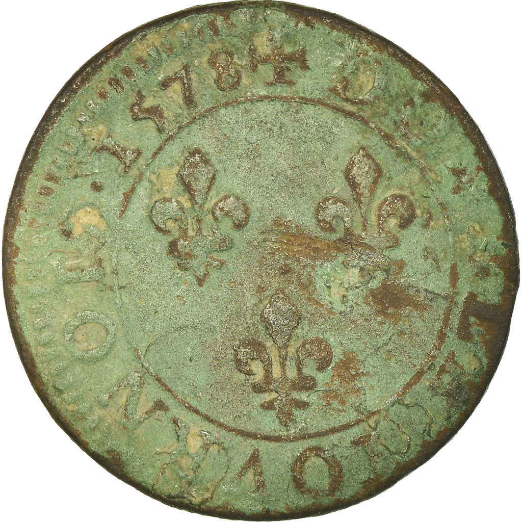 Moneta, Francia, Henri III, Henri III, Double Tournois, 1578, Paris, MB, Rame
