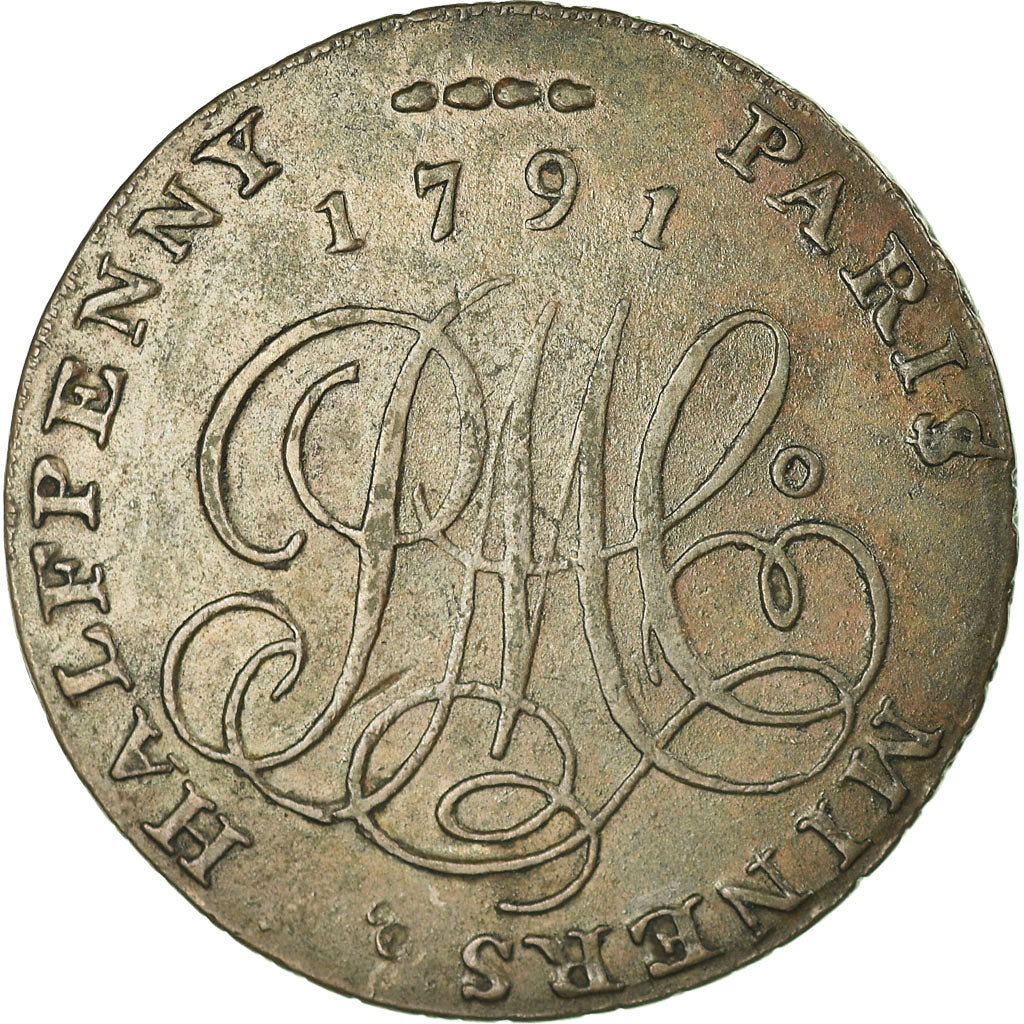 Reino Unido, Halfpenny Token, Paris Miners, 1791, AU(50-53), Cobre