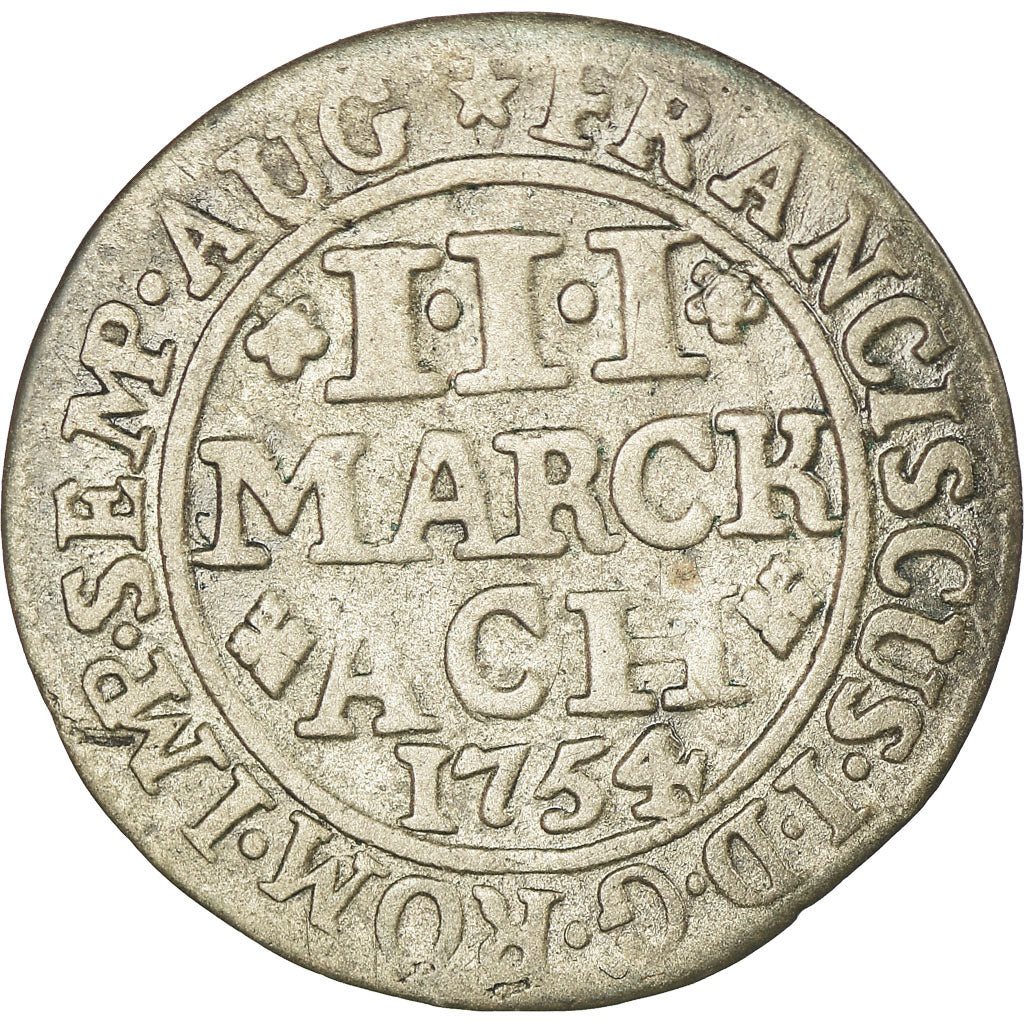 Moneta, Stati tedeschi, AACHEN, 3 Marck, 1754, Aachen, MB+, Argento, KM:50