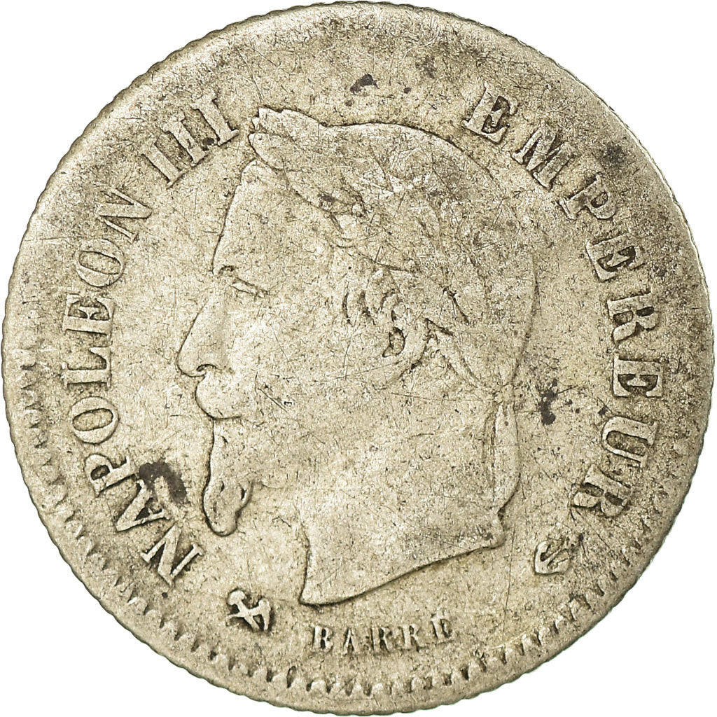 Moneda, Francia, Napoleon III, Napoléon III, 20 Centimes, 1867, Bordeaux, BC+