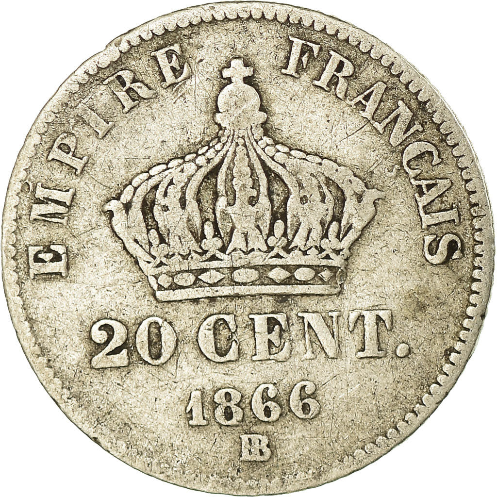 Coin, France, Napoleon III, Napoléon III, 20 Centimes, 1866, Strasbourg