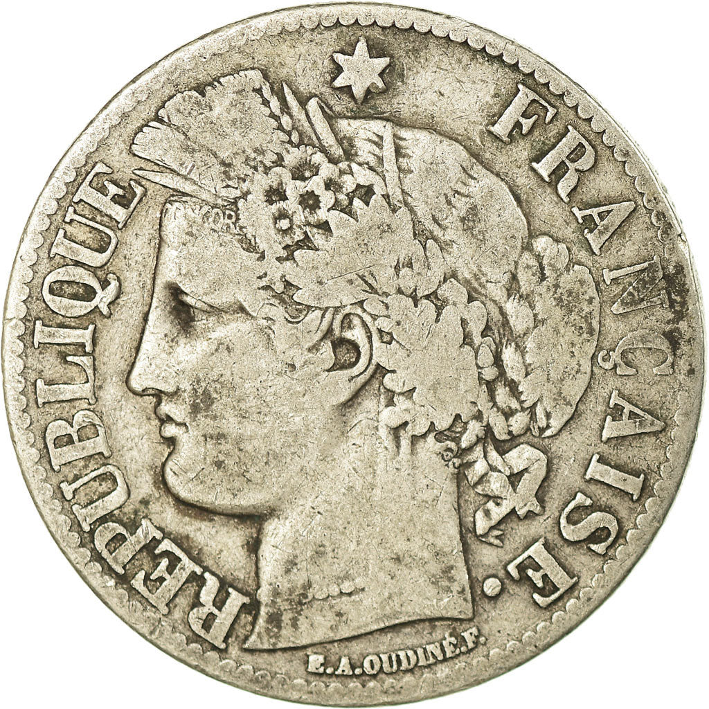 Francia, Cérès, 2 Francs, 1871, Paris, BC+, Plata, KM:817.1, Gadoury:530