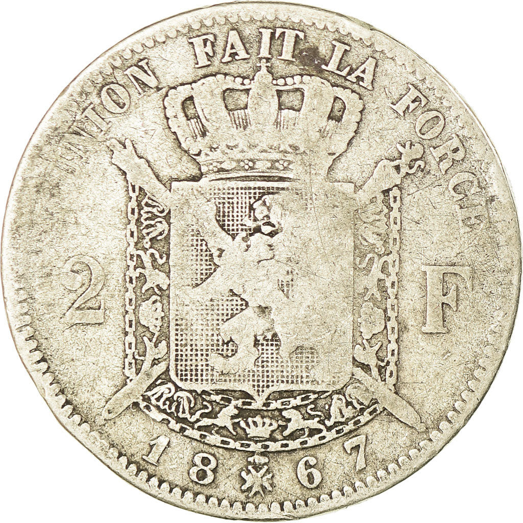 Coin, Belgium, Leopold II, 2 Francs, 2 Frank, 1867, F(12-15), Silver, KM:30.1